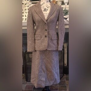 Ah! Austin Hill Vintage Union Label Wool Tweed Suit Belt Skirt Blazer Brown Sz 6